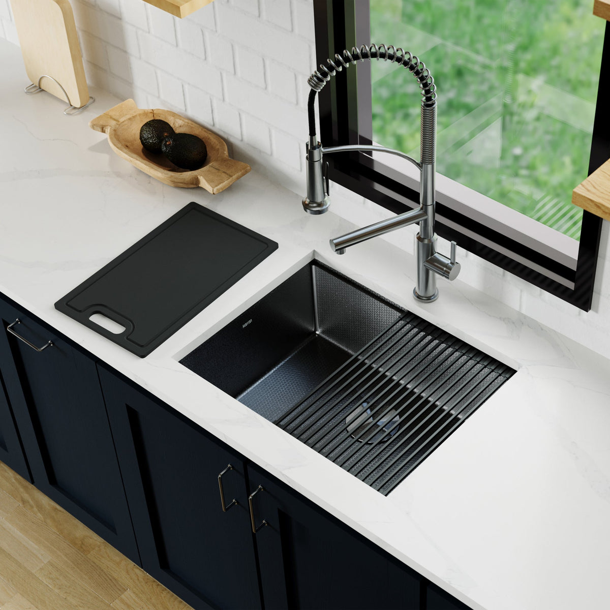 Gunmetal Grey Single Bowl Undermount Workstation Sink 24"