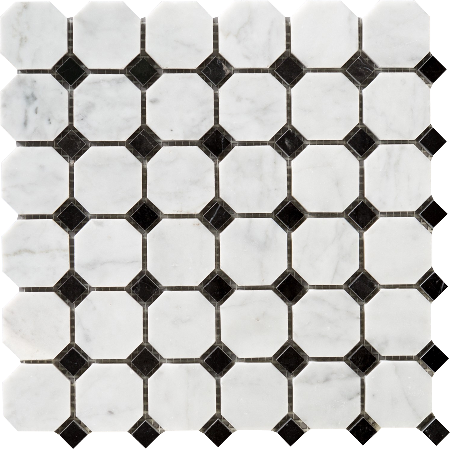 White Carrara 2" Octagon w/Black Dots