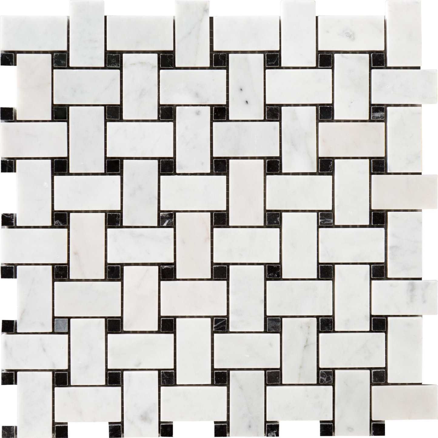 White Carrara Basketweave w/Black Dots Mosaic