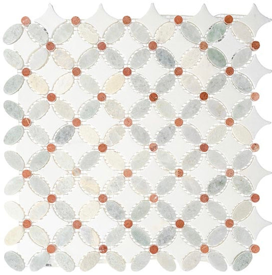 Ming Green(oval)+Red(dots)+Thassos White(base) 13x13