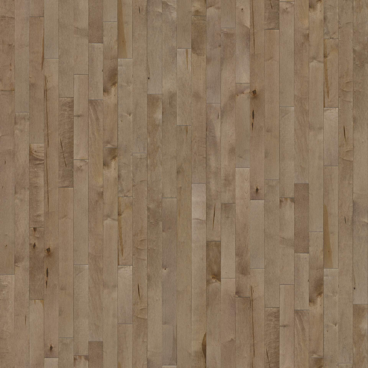 Horizontal wood-look planks in a warm light brown and beige tone, showing natural grain and varied plank widths.