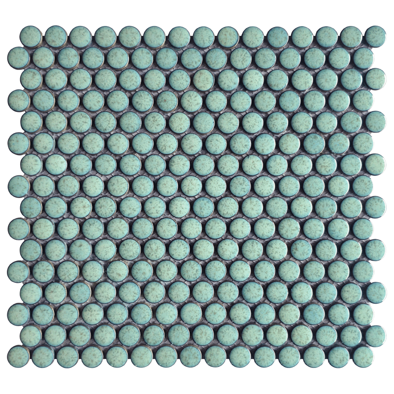 Teal round tile mosaic on a white background