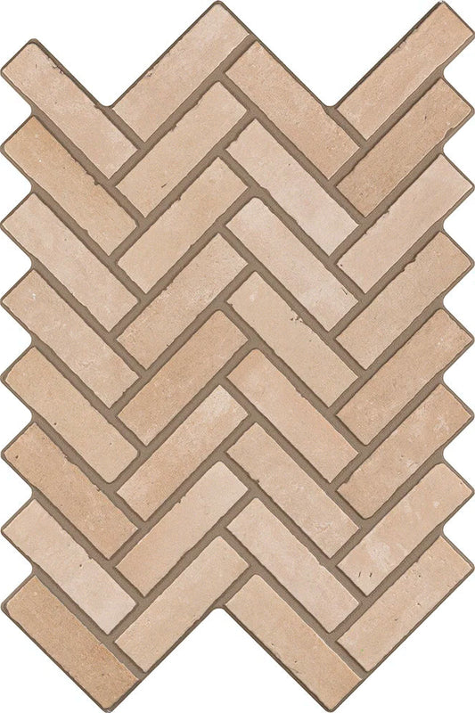 Beige brick-patterned mat with herringbone design on a white background