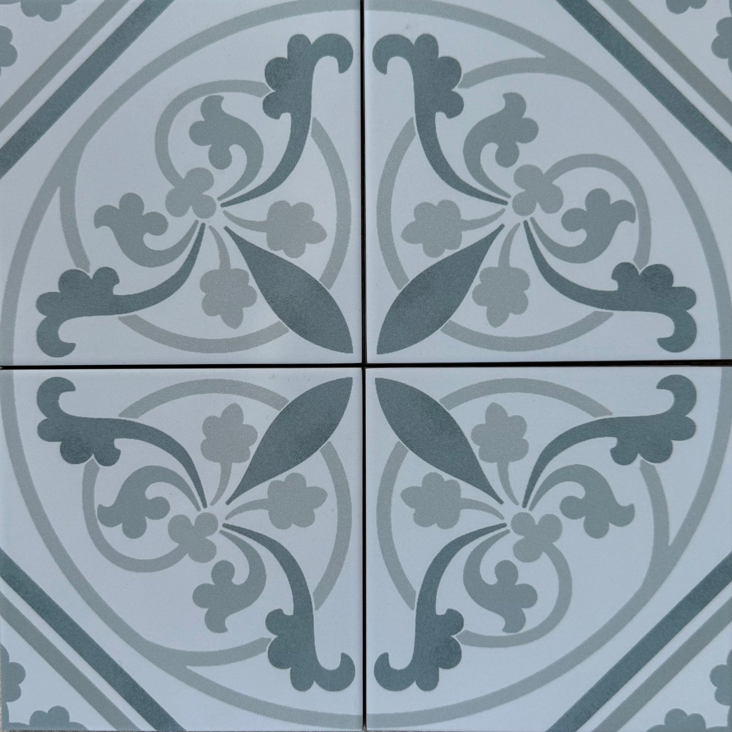 Decorative tiles with floral pattern on a blue background