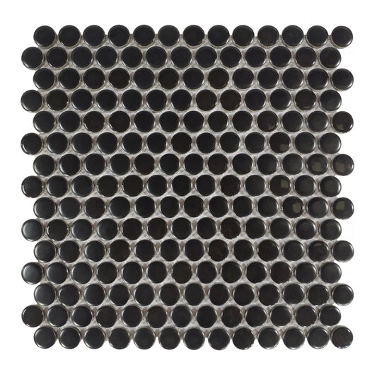 Black circular mosaic tile pattern on a white background