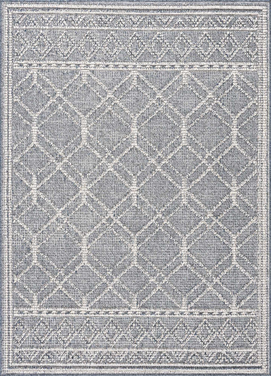 Diah Gray Blue Textured Trellis Rug - Limited Edition