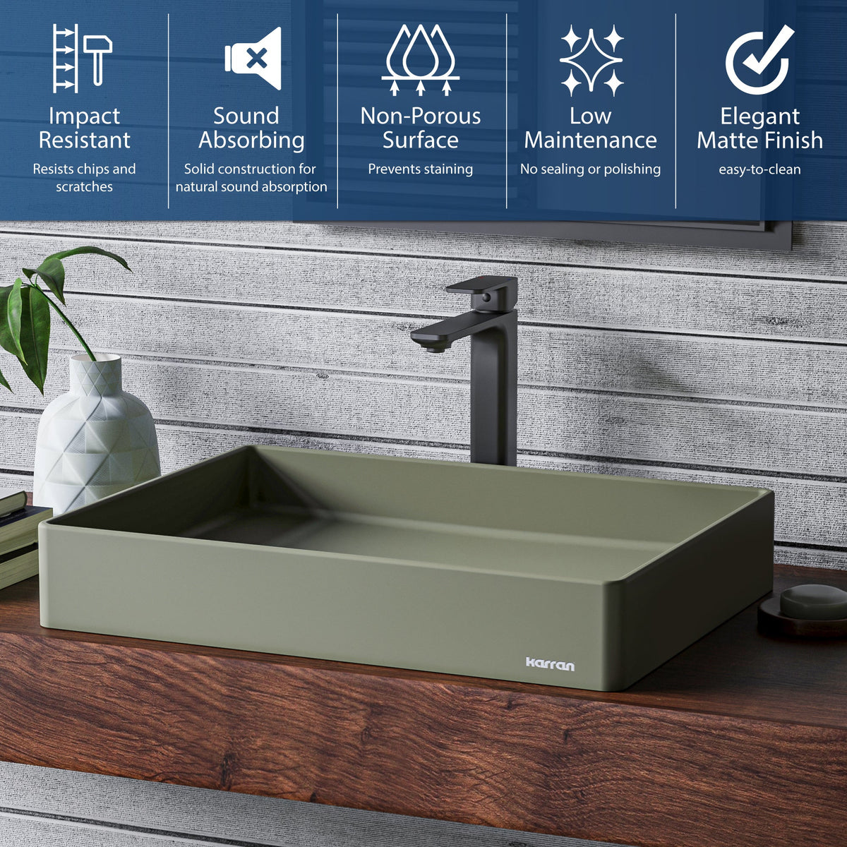 Sage Green Spark Quartz Vessel Vanity Sink 23-5/8"