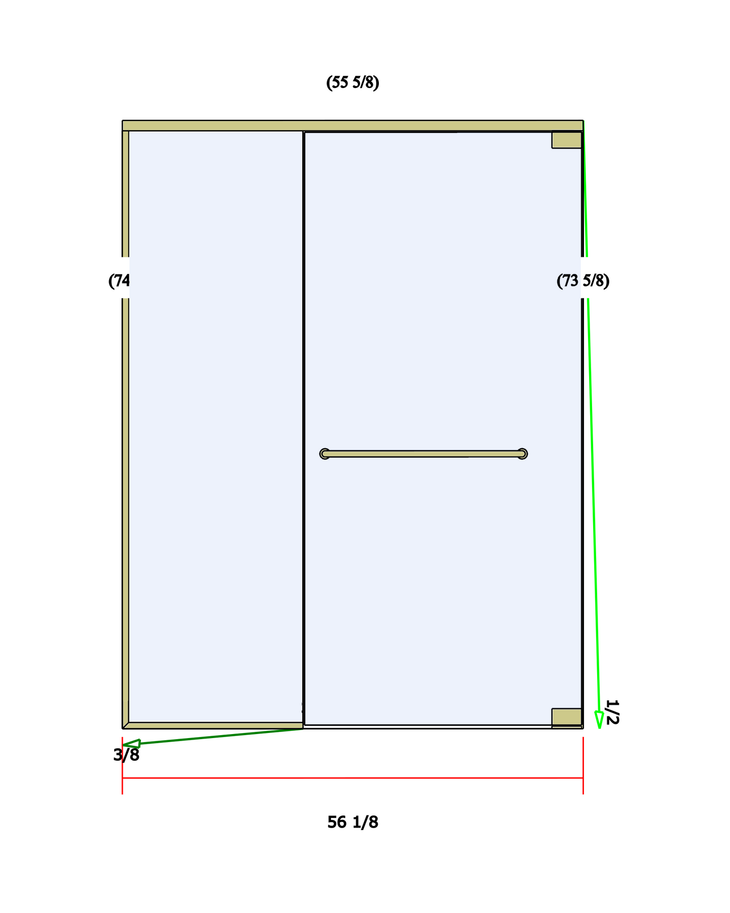 Glass Shower Enclosure 56"x74"