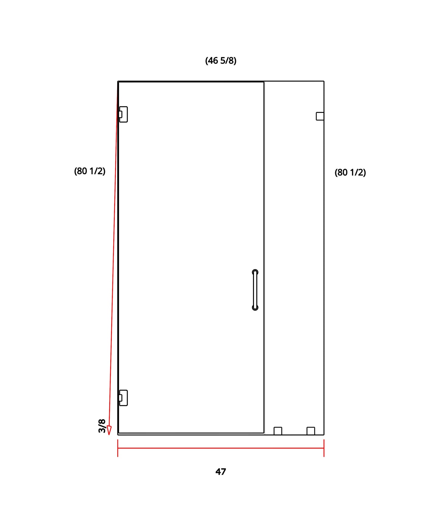 3/8"x46-5/8"x80-1/4" Chrome Pull, RCZ Hinge, Template & Installation.