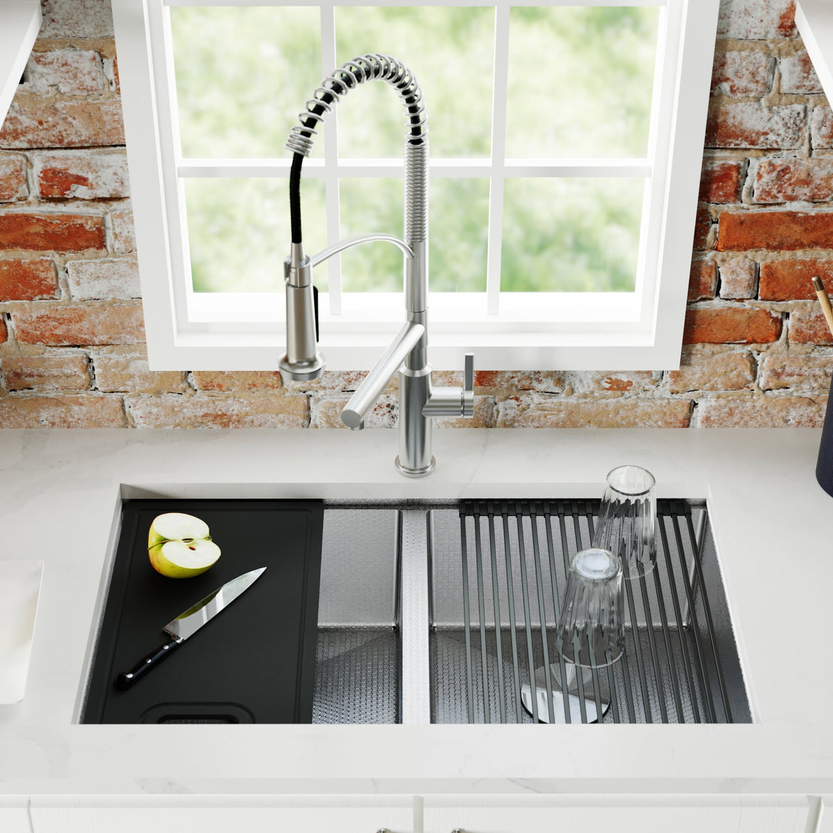 Stainless Steel Double Bowl Undermount Workstation Sink 32"