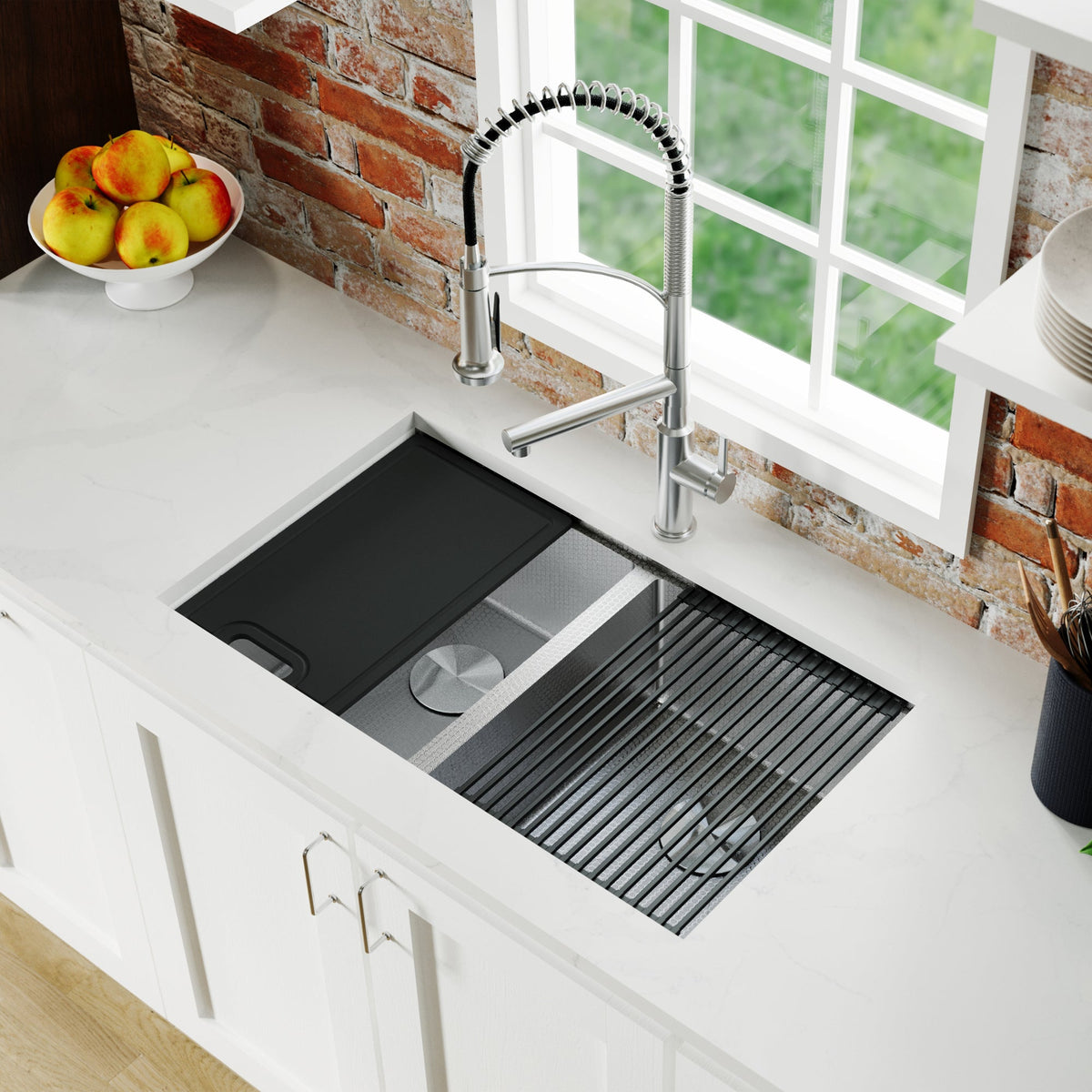 Stainless Steel Double Bowl Undermount Workstation Sink 32"