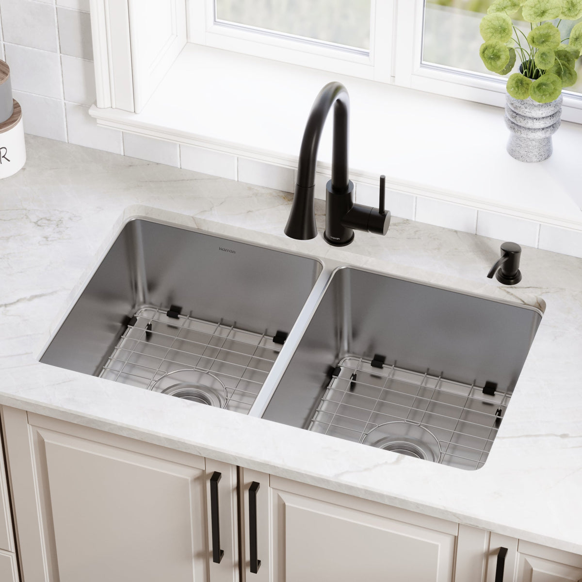 Stainless Steel Double Equal Bowl Undermount Sink 32"