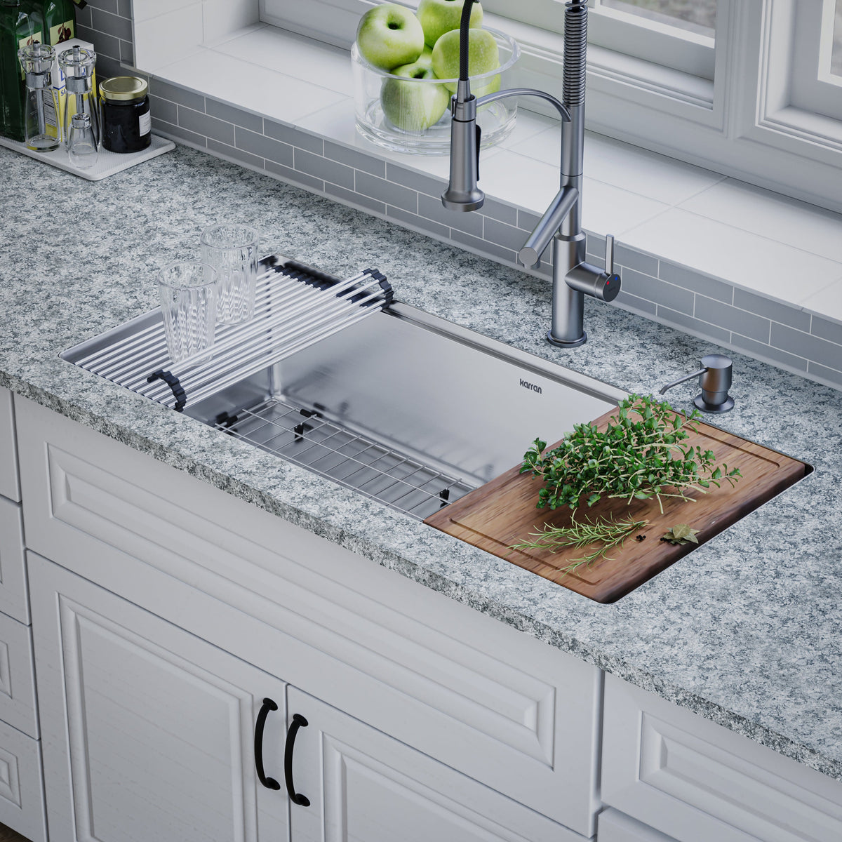 Stainless Steel Large Single Bowl Seamless Undermount Workstation Sink 32-1/2"