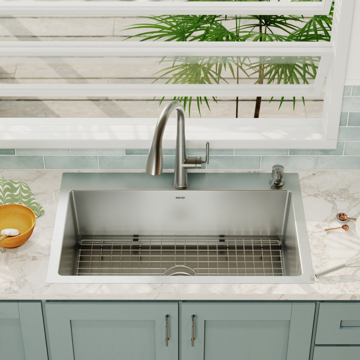 Stainless Steel Large Single Bowl Top Mount Sink 33"