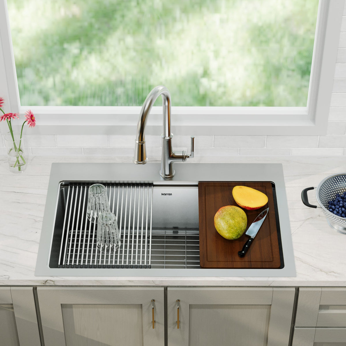 Stainless Steel Large Single Bowl Top Mount Workstation Sink 33"