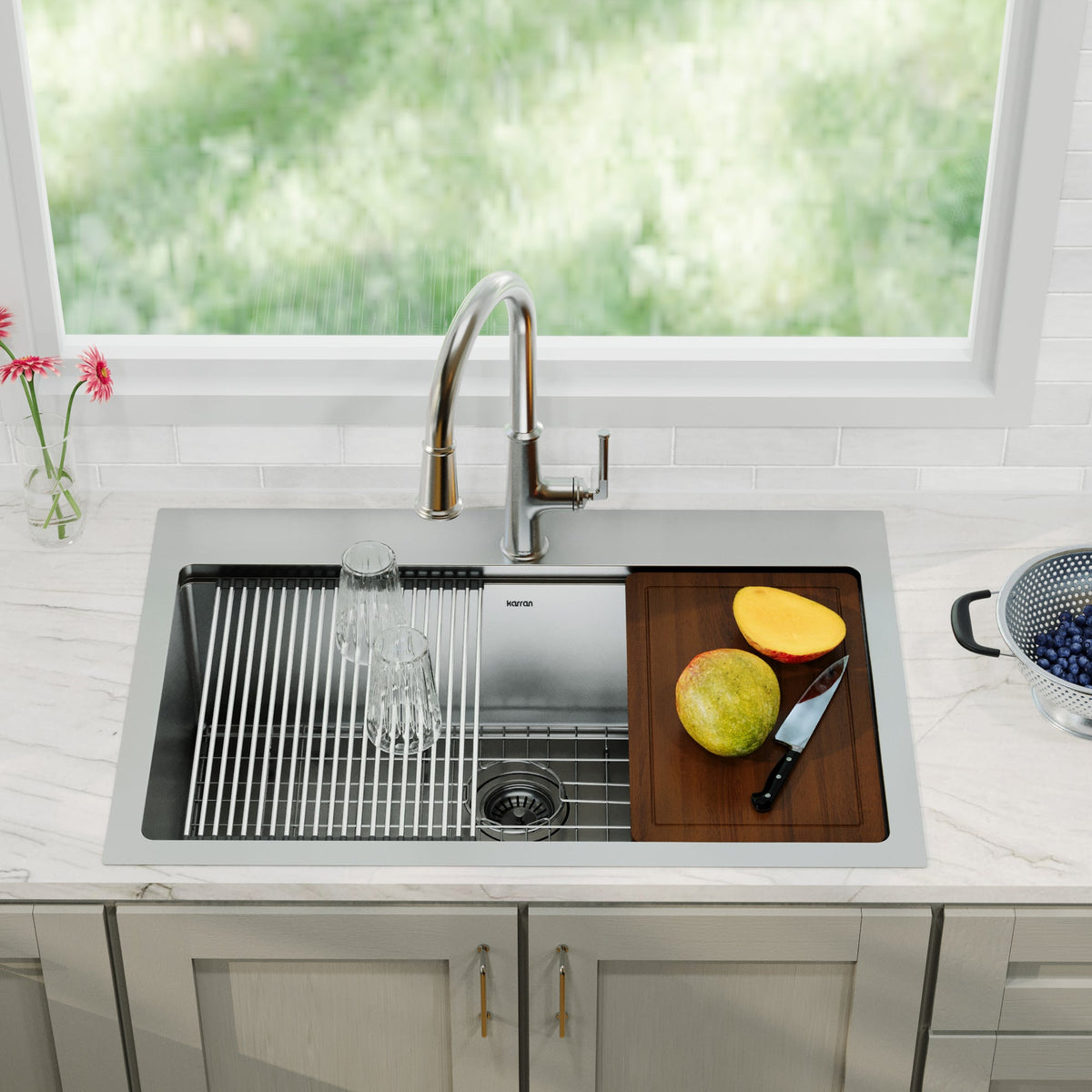 Stainless Steel Large Single Bowl Top Mount Workstation Sink 33"