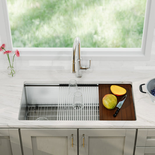 Stainless Steel Large Single Bowl Undermount Workstation Sink 36"
