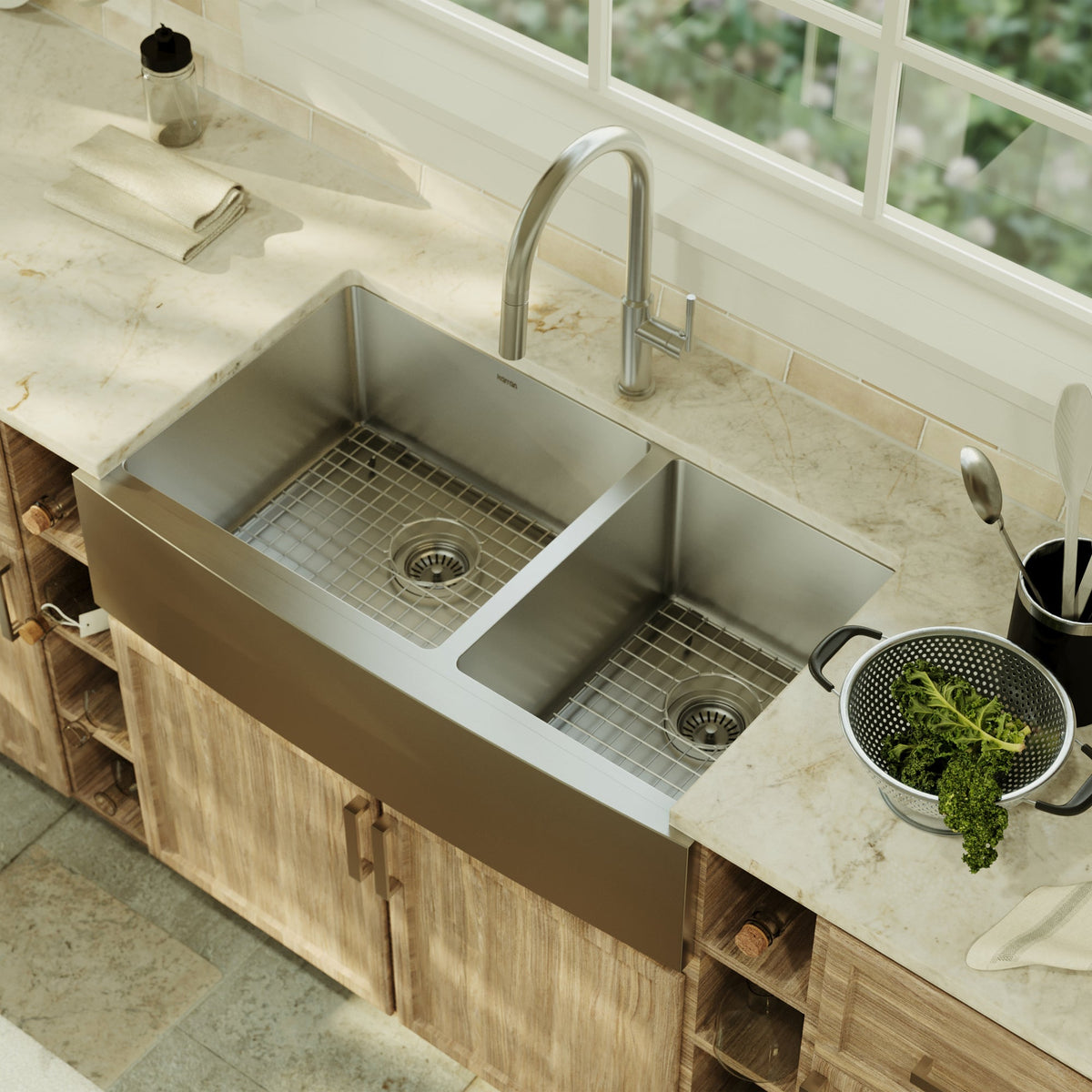 Stainless Steel Large/Small Bowl Farmhouse Sink 36"