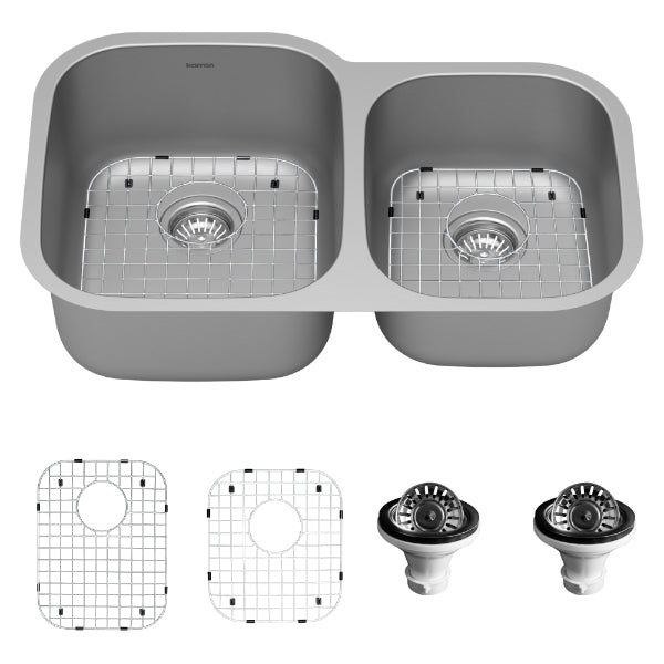 Stainless Steel Large/Small Bowl Undermount Sink Large Bowl Right 31-1/2"