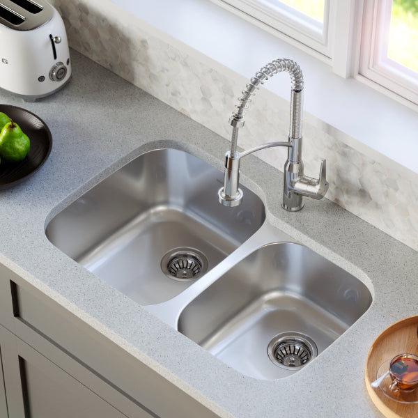 Stainless Steel Large/Small Bowl Undermount Sink Large Bowl Right 31-1/2"