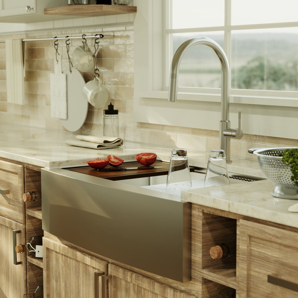 Stainless Steel Single Bowl Farmhouse Workstation Sink 33"