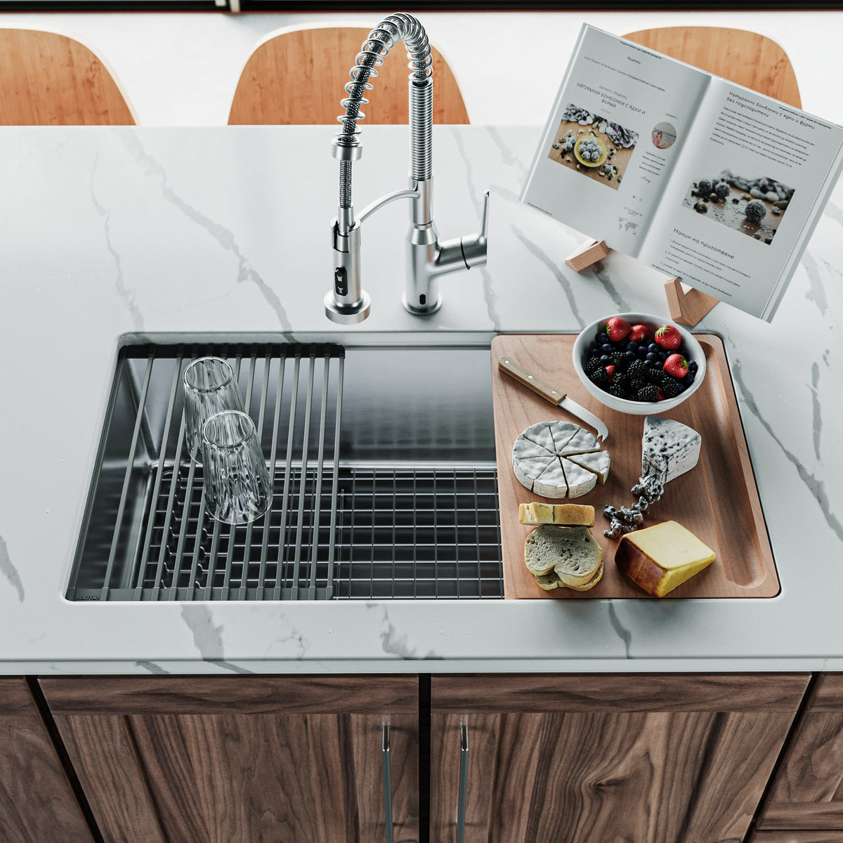 Stainless Steel Single Bowl Undermount Workstation 16ga Sink 33"