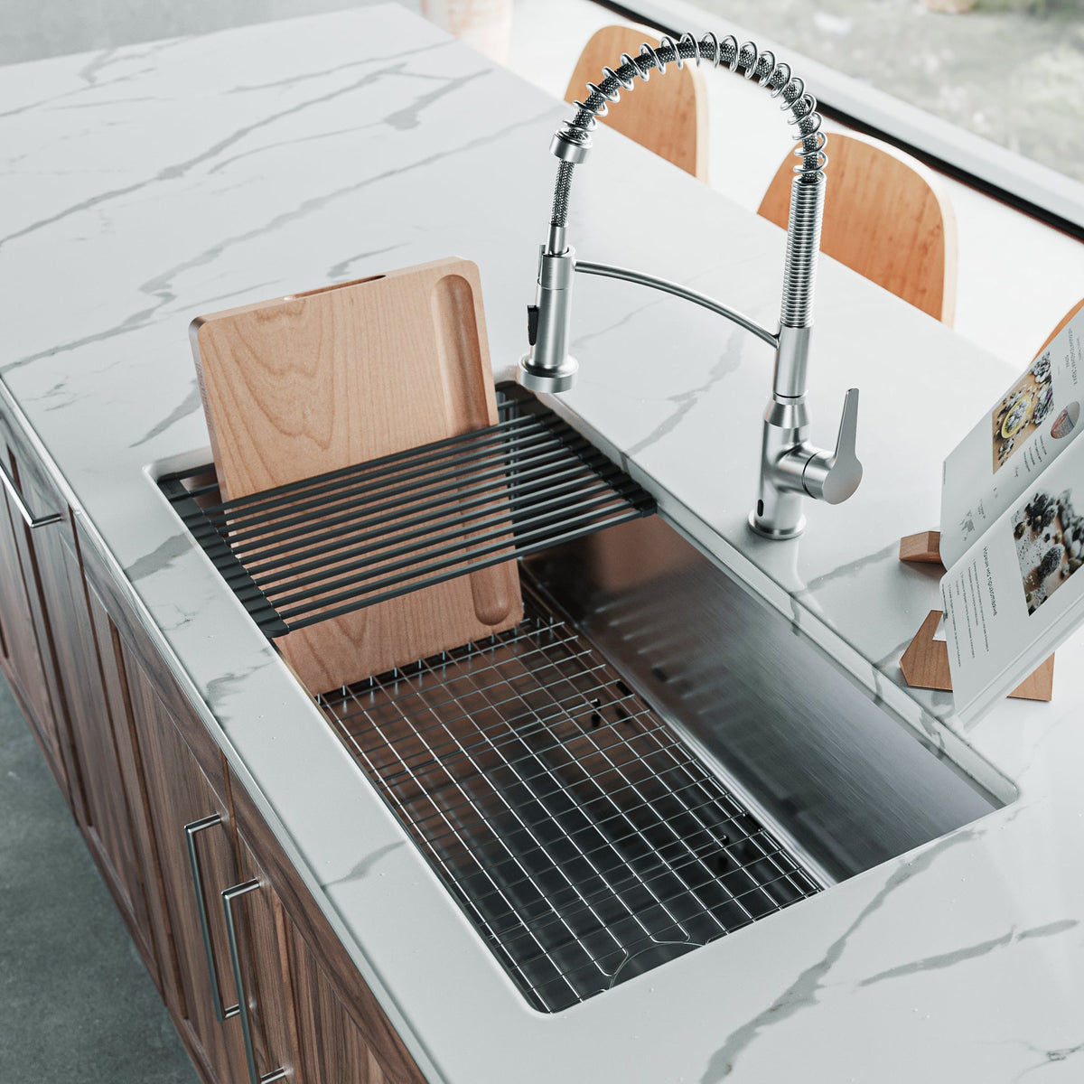 Stainless Steel Single Bowl Undermount Workstation 16ga Sink 33"