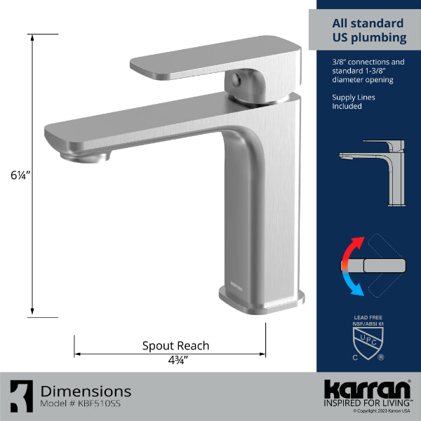 Stainless Steel Venda Single Hole Faucet 6-3/8"