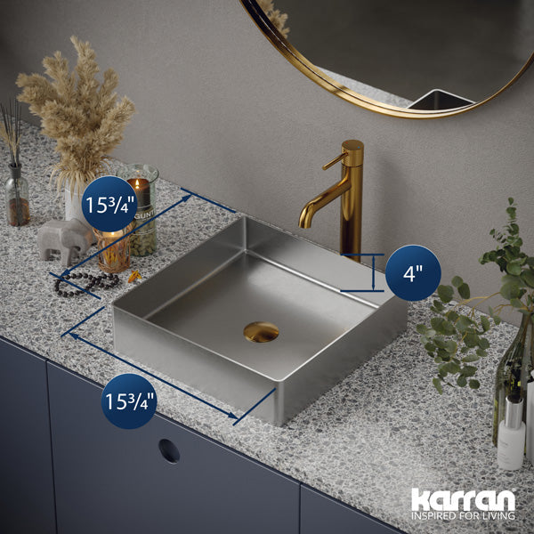 Stainless Steel Vessel Vanity Sink 15-3/4"