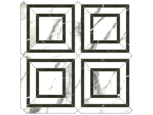 6x6 Piazza Statuario Venato Mosaic