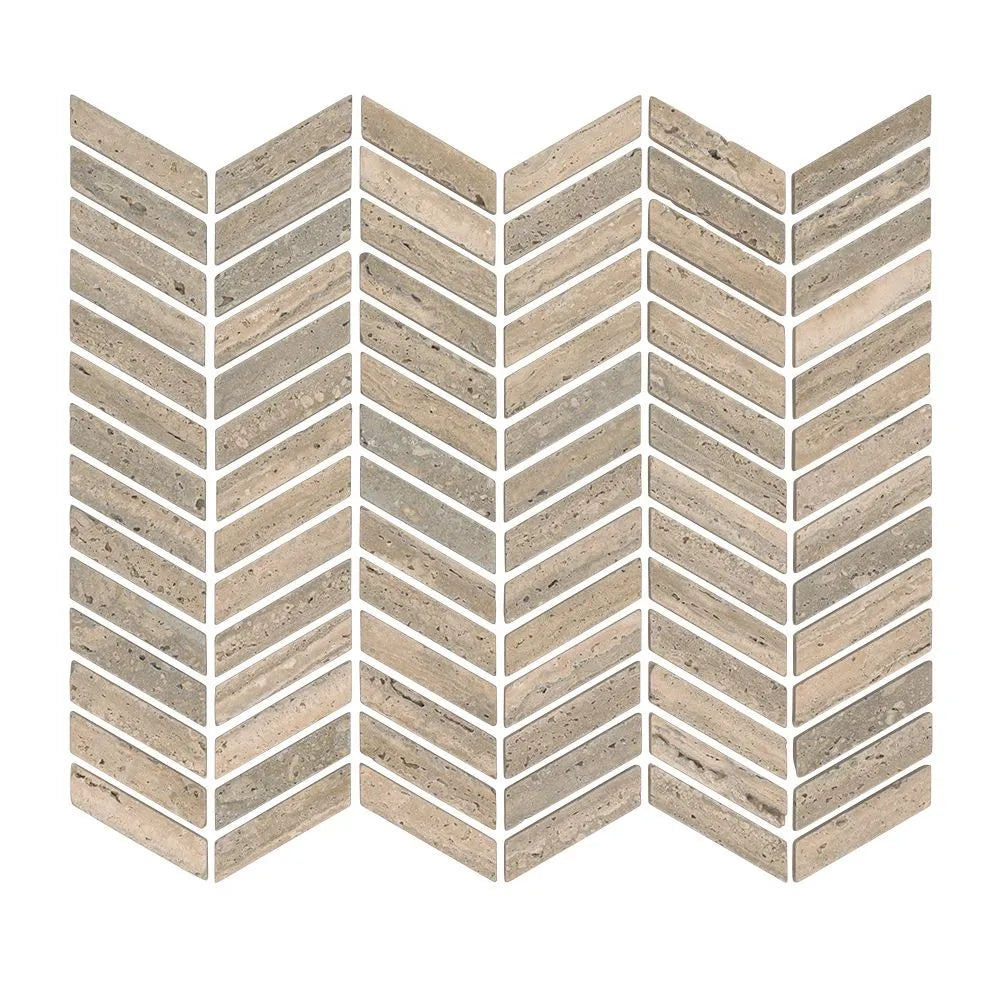 Beige chevron patterned tiles on a white background