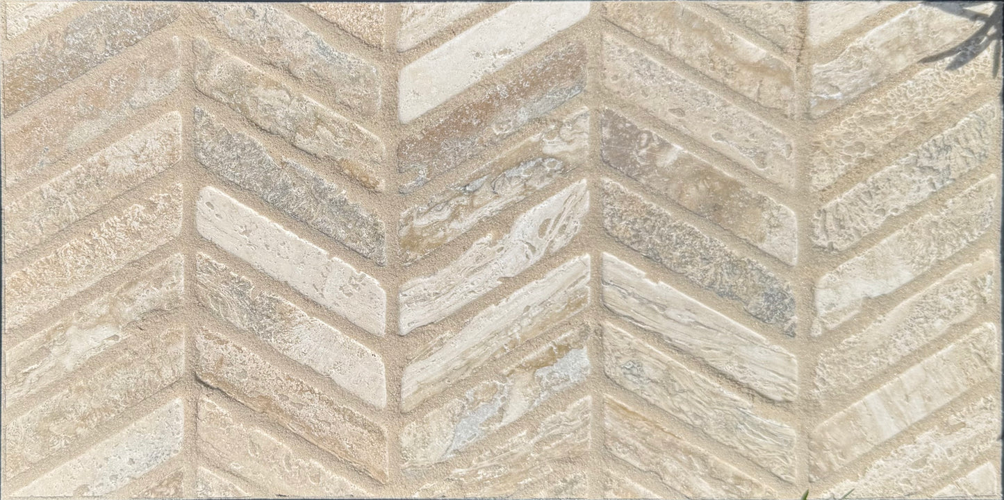 Beige and brown chevron patterned tiles