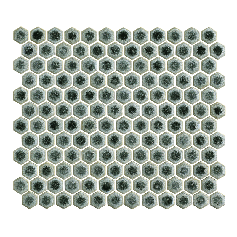 Hexagonal tile mosaic pattern on a white background