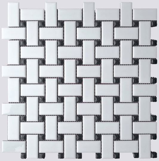 White/Black Mix Basketweave 1x2