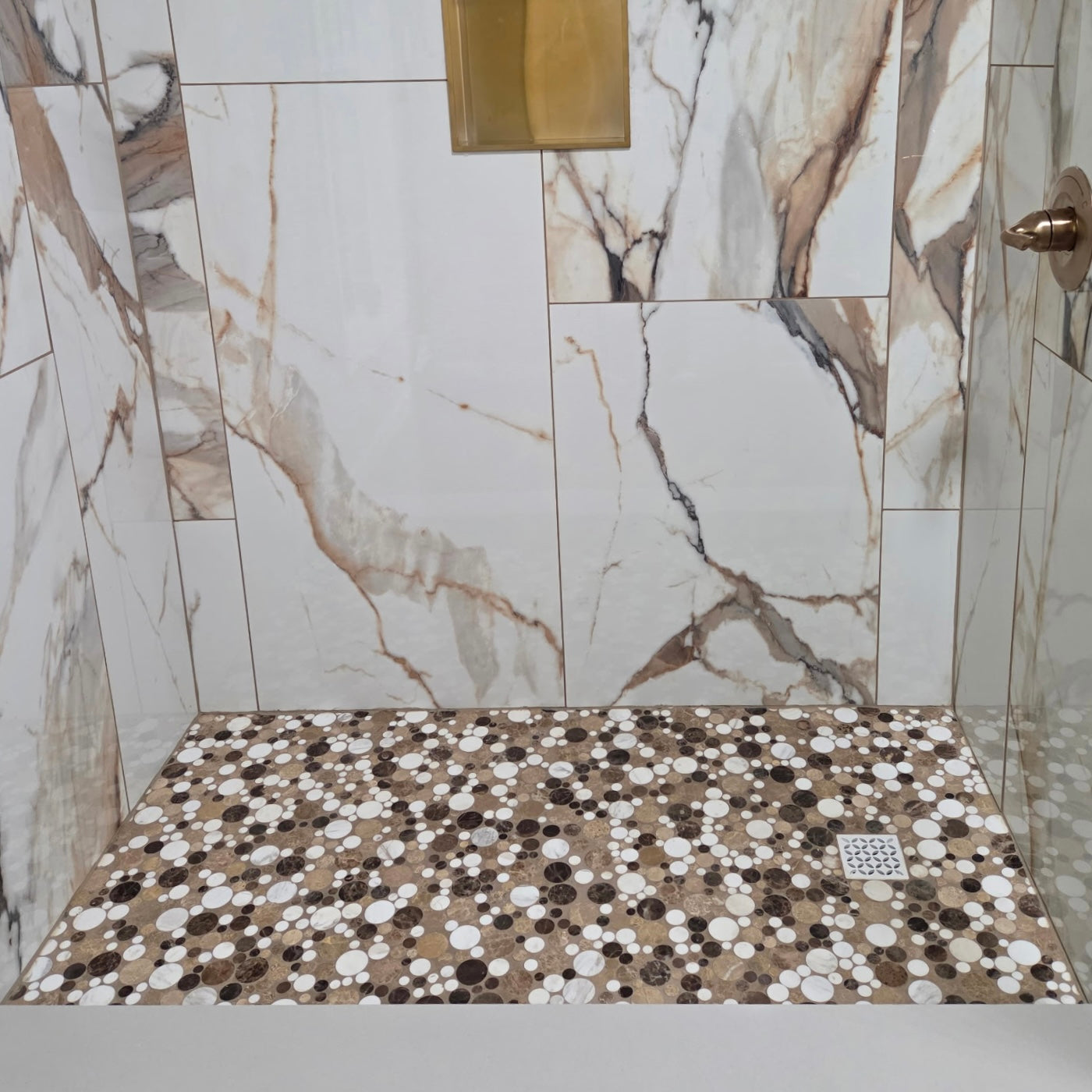 White Brown Mix Circle Mosaic 12x12