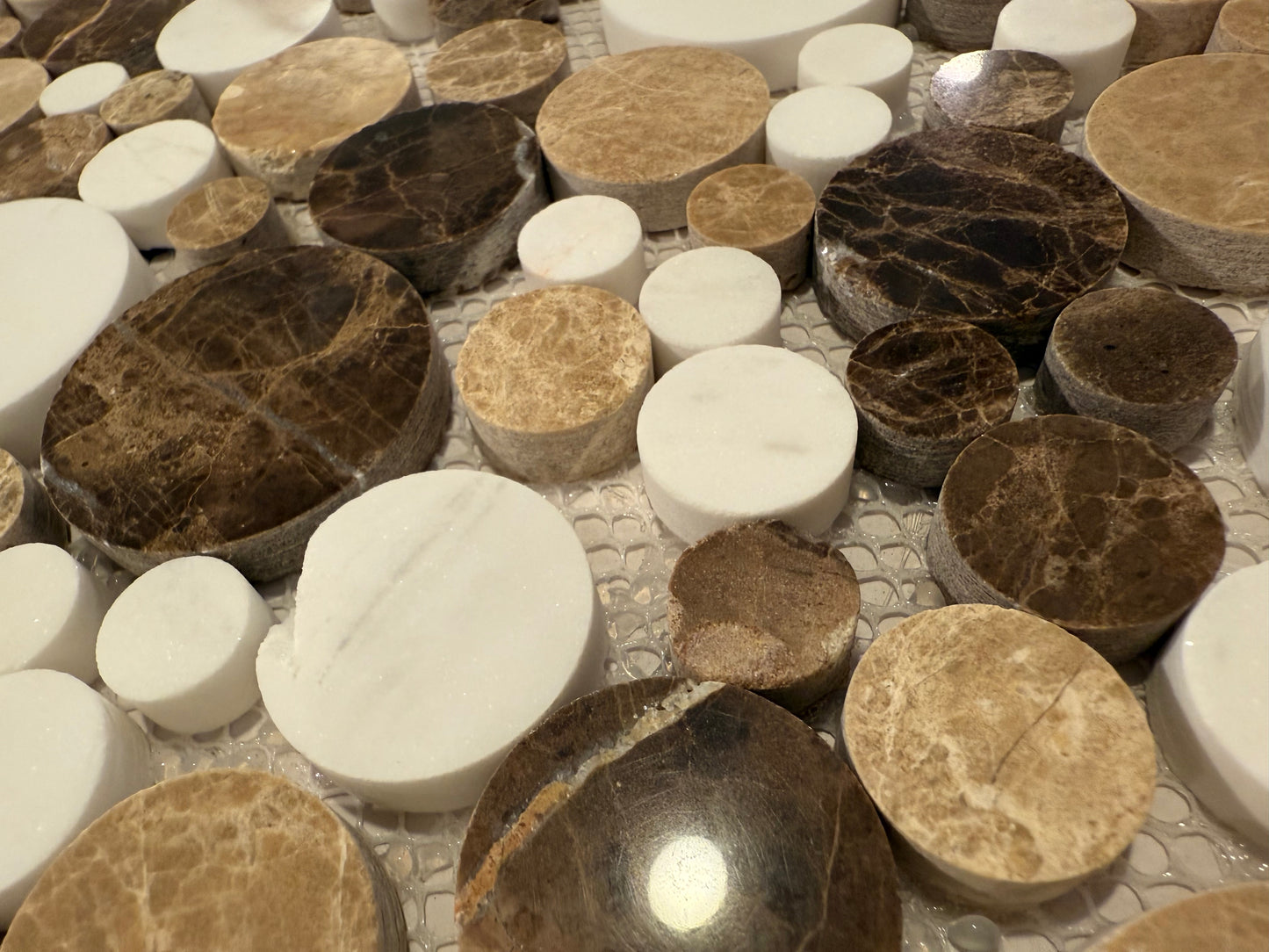 White Brown Mix Circle Mosaic 12x12