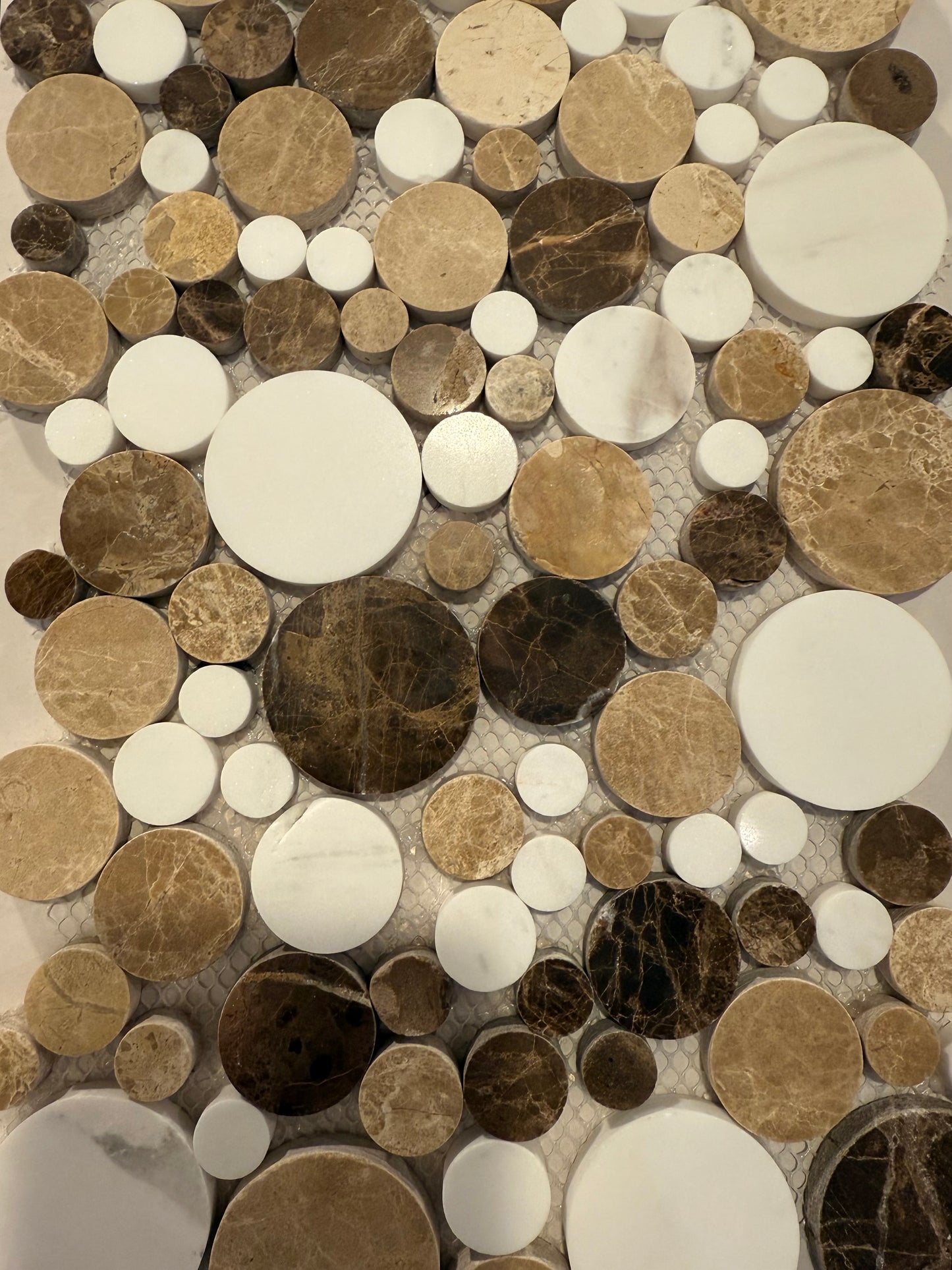 White Brown Mix Circle Mosaic 12x12
