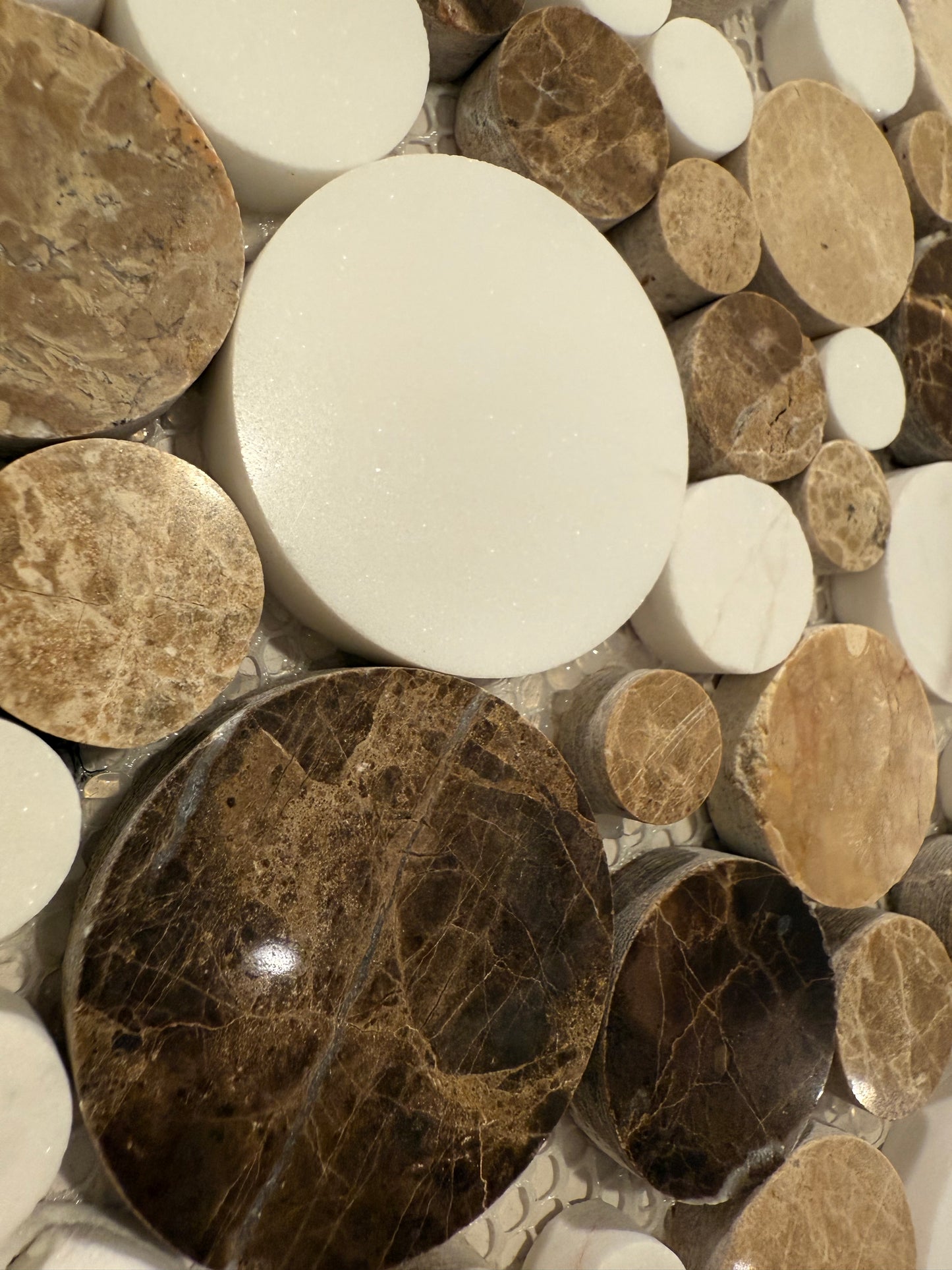 White Brown Mix Circle Mosaic 12x12