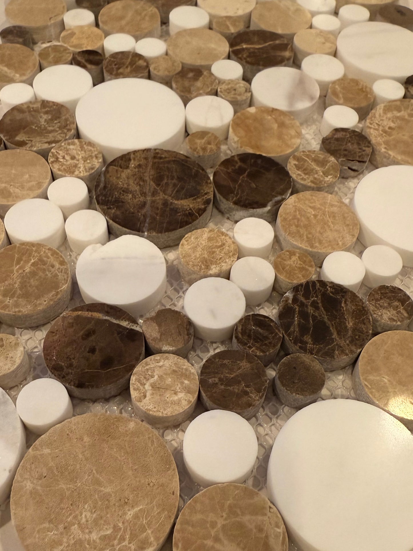 White Brown Mix Circle Mosaic 12x12