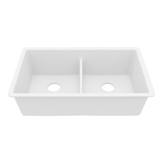 White Double Equal Bowl Undermount Sink 32-3/8"