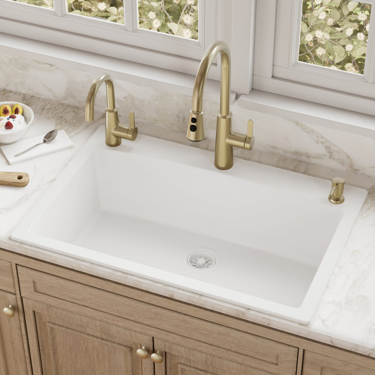 White Large Single Bowl Top Mount Sink 33"