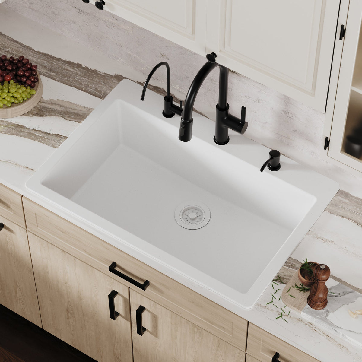 White Large Single Bowl Top Mount Sink 33"