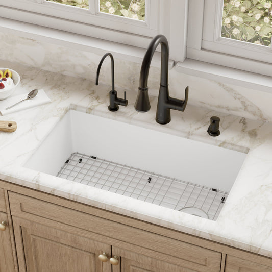 White Large Single Bowl Undermount Sink 31-7/16"