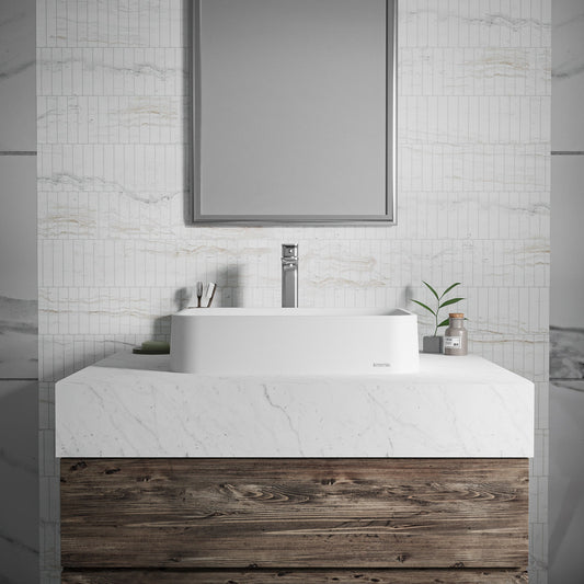 White Seacrest Quartz Vessel Vanity Sink 21-1/2"