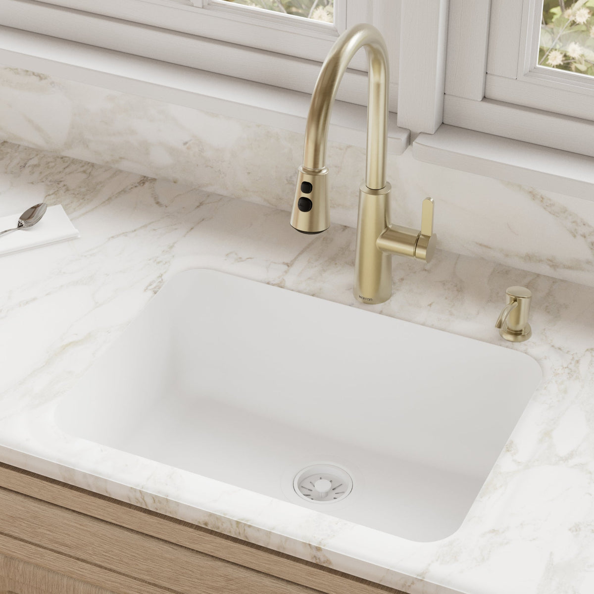 White Single Bowl Seamless Undermount Sink 24-1/4"