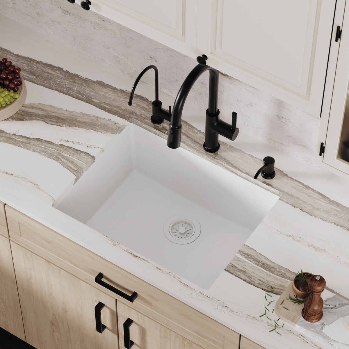 White Single Bowl Undermount Sink 24-3/8"