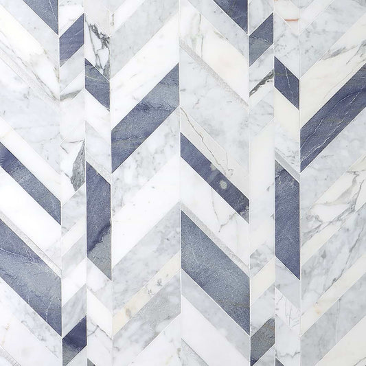 Azur- White Carrara, Calacatta, Blue Macauba, Aluminum Polished