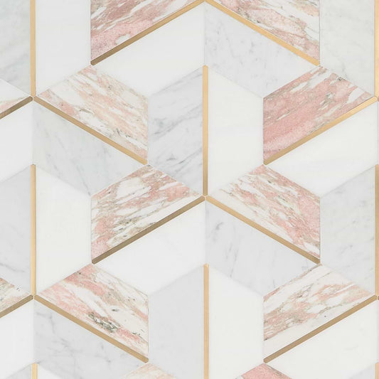 Rosa- Rosa Norvegia, Thassos, Carrara w/ brass line Polished