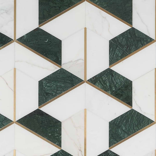 Verde- Verde, Calacatta Gold, Thassos w/ Brass Line Polished