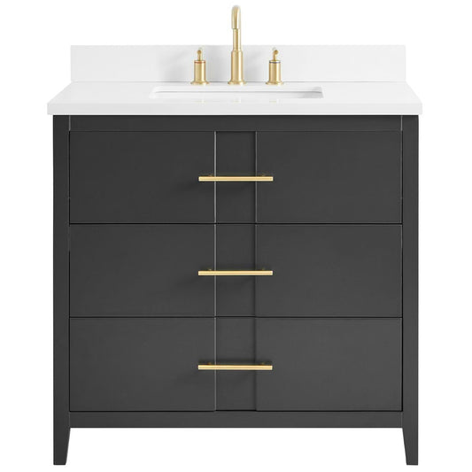 Iconic Charcoal and Gold 36" Single Vanity with Pure White Quartz Top (discontinued)